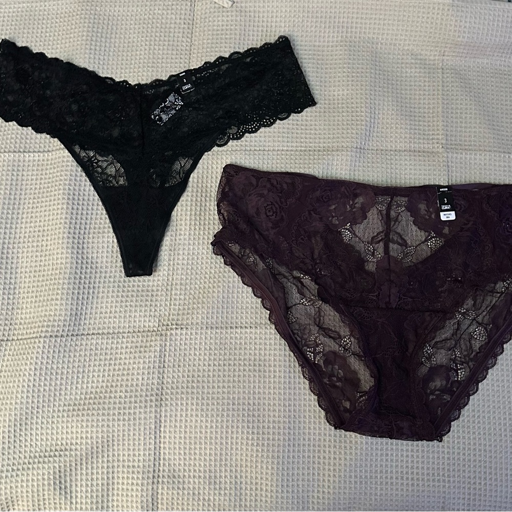 Lace Thong and Brief Set in Black and Purple